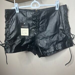 Gossip Black Leather Women Shorts